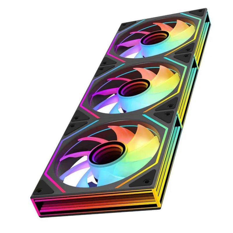 Jungle Leopard Prism6 MAX X3 120mm ARGB PC Case Fan - 3-Sided Infinite Mirror & Axis Infinite Mirror Light Effect，800-1850±10% RPM 120mm PWM Case Fan for PC Case(Triple Pack Black) - Image 1